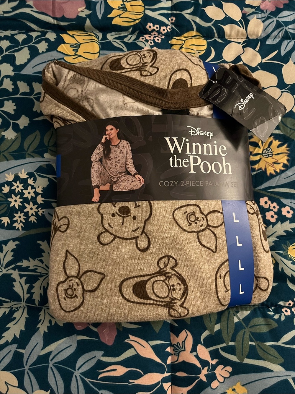 Disney Winnie the Pooh Beige Brown Cozy 2-Piece Pajama Set - L NWT
